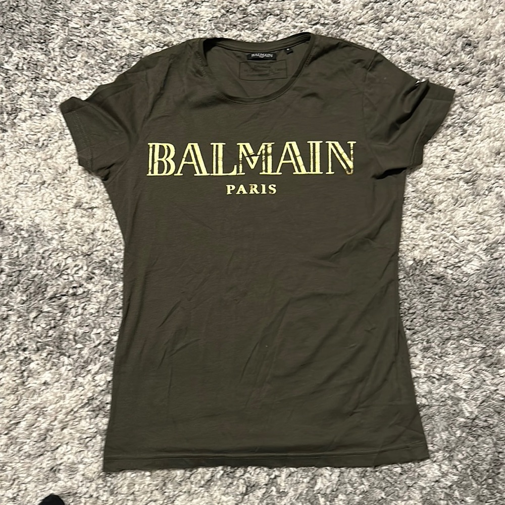 Balmain t shirt army green gold like new without tags size small